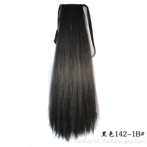 Wholesale Synthetic Long Afro Style Black Ponytail Hairpiece Water Wave Wrap Around Hairpiece Extension